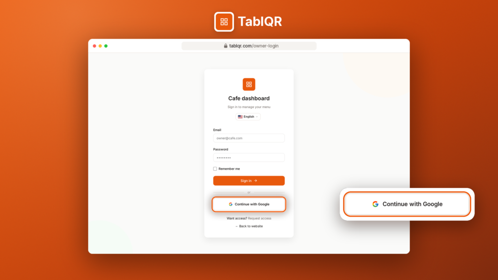 Accedi a TablQR con Google
